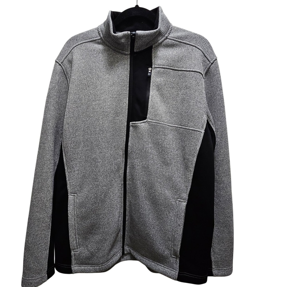 IZOD Advantage Performance Mens Full Zip Fleece Jacket Gray Black Large